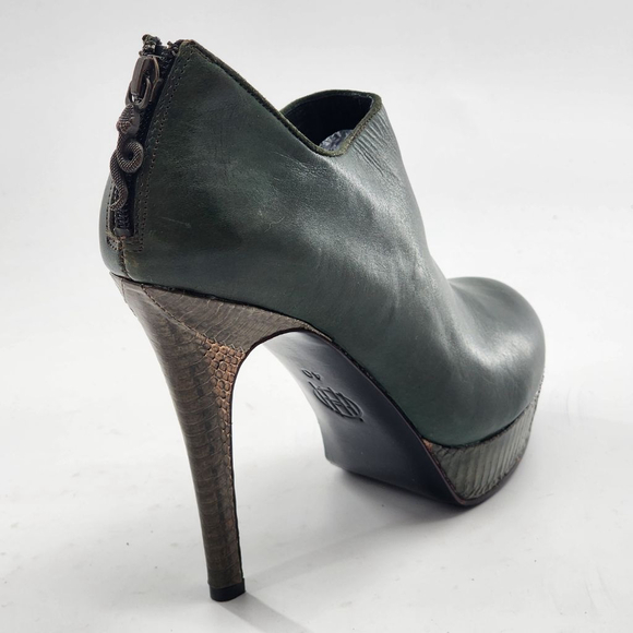 HOUSE OF HARLOW 1960 Natalie Low Boot in Green Leather With Snakeskin Heel - Picture 5 of 8
